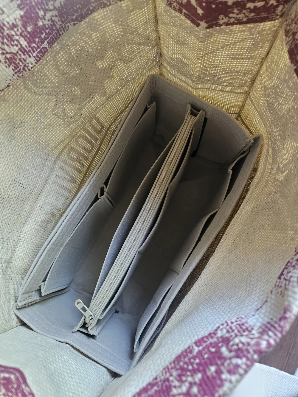 Christian Dior Dioriviera Plum Straw Tote Bag + Custom Organizer Insert NEW